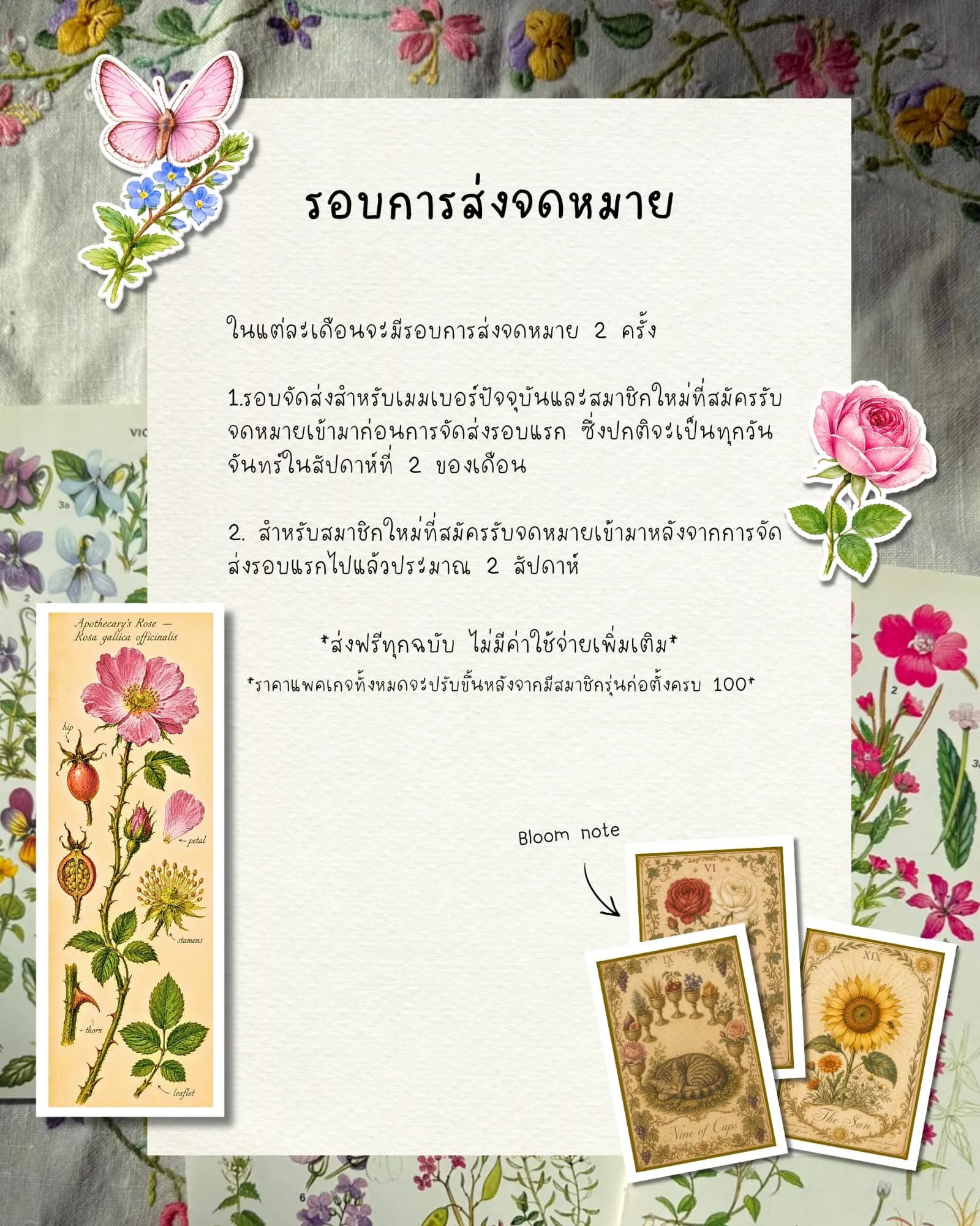 รอบการส่งจดหมาย ในแต่ละเดือนจะมีรอบการส่ง 2 ครั้ง ส่งฟรีทุกฉบับ